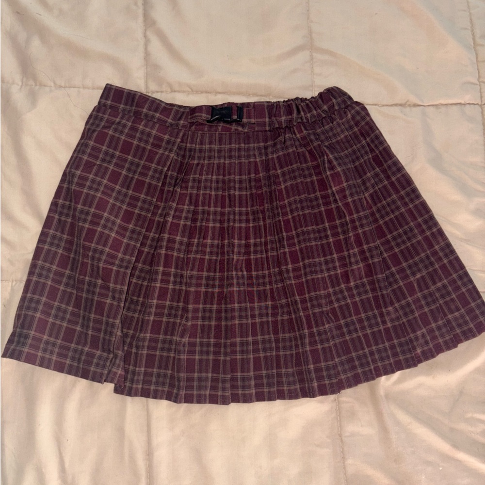 Plaid A-Line Skirt - Maroon